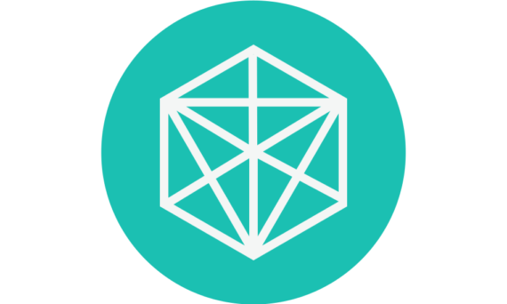 Turquoise logo with a circle containing a line drawings of a D20